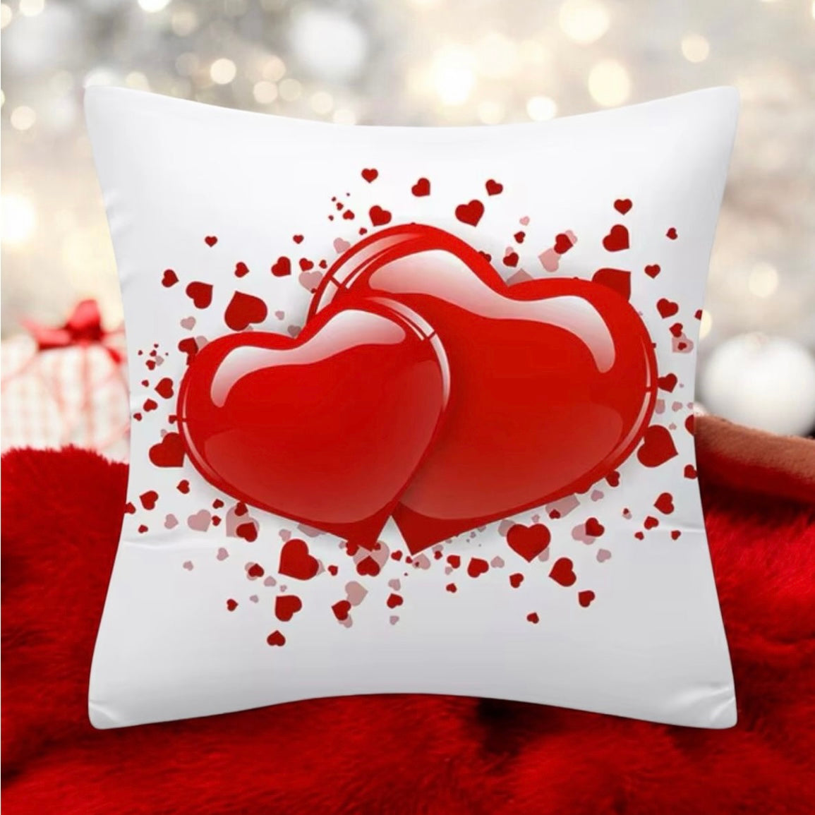 Red Hearts Plush Luxury Continental Scatter Cushion Covers 60cm by 60cm