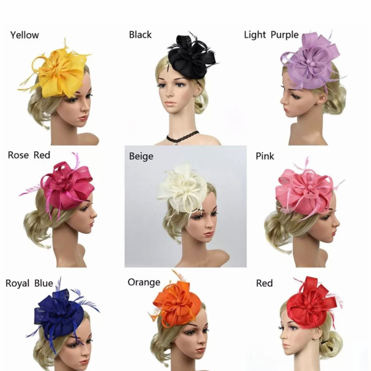 British Feather Fascinator Cocktail, Tea Party, Funeral or Wedding Elegant Fedora